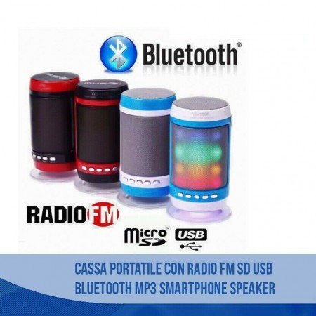 CASSA PORTATILE CON RADIO FM SD USB BLUETOOTH MP3 SMARTPHONE SPEAKER LED WS1806