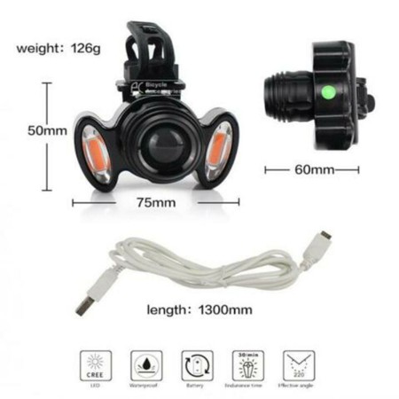 TORCIA FANALE FARO LUCE ROSSA ANTERIORE BICI BICICLETTA RICARICABILE LED TEB0085