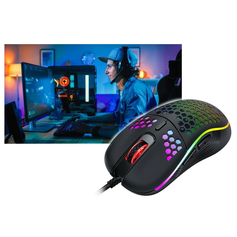 Mouse da gioco cablato ambidestro GAMING RGB illuminato LED leggero 6 Pulsanti