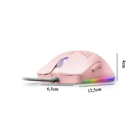 Mouse rosa gioco cablato ambidestro GAMING RGB illuminato LED leggero 6 Pulsanti