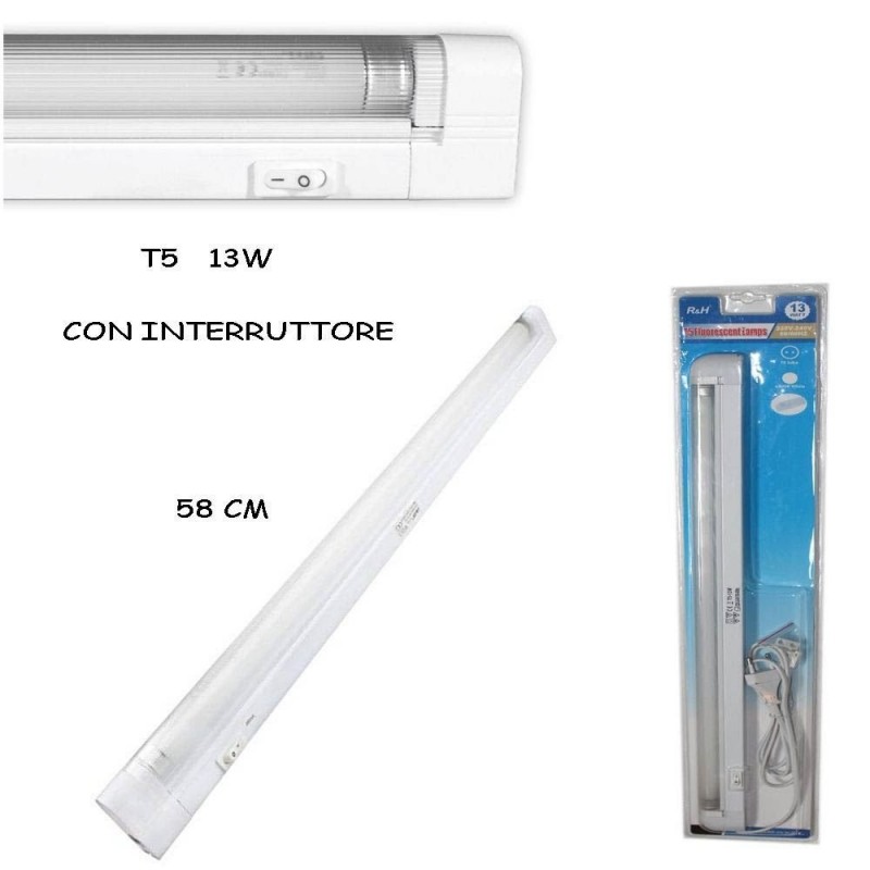 LAMPADA REGLETTE LUCE TUBO NEON T5 13W CON INTERRUTTORE ON OFF ILLUMINAZIONE