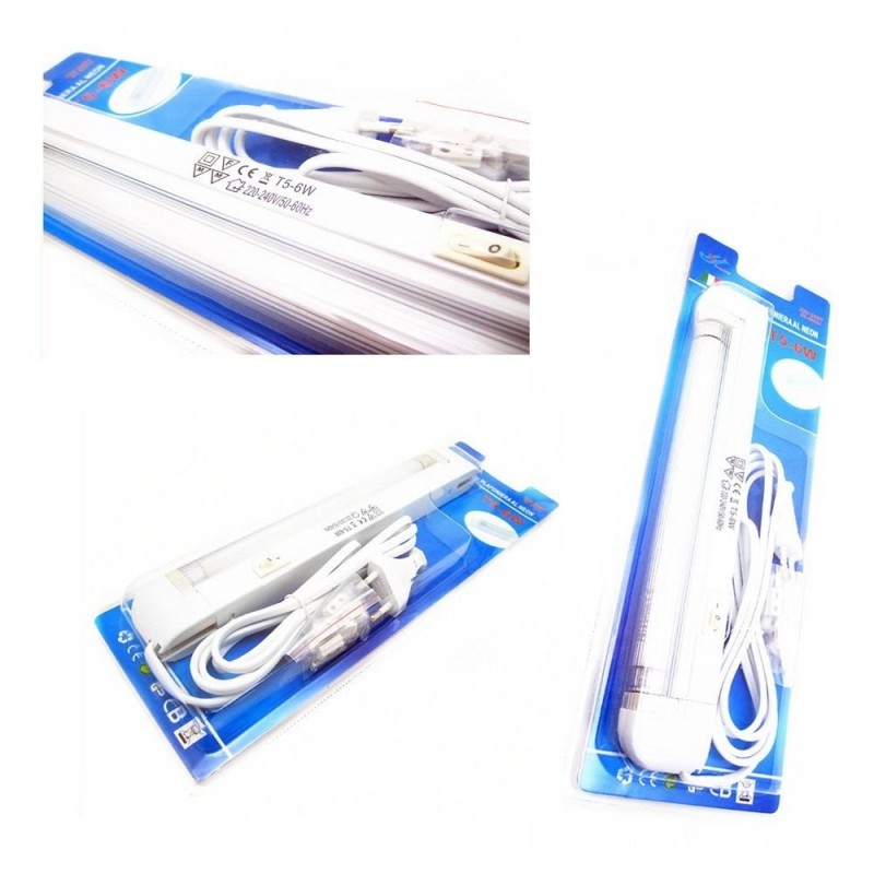 Lampada reglette luce tubo neon T5 6W interruttore on/off interno esterno casa