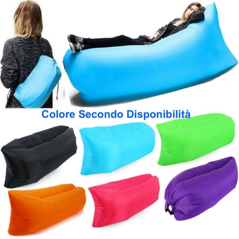 Sofà lettino gonfiabile materassino pouf a sacco letto ad aria sdraio portatile