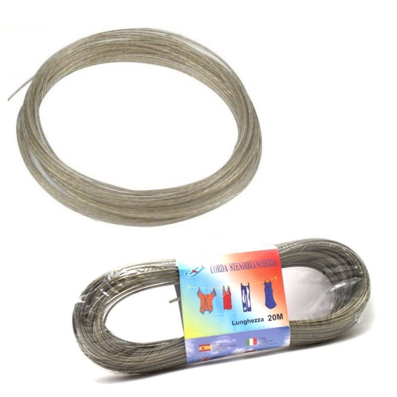 Corda filo stendibiancheria stendi biancheria panni bucato 20m acciaio rivestito