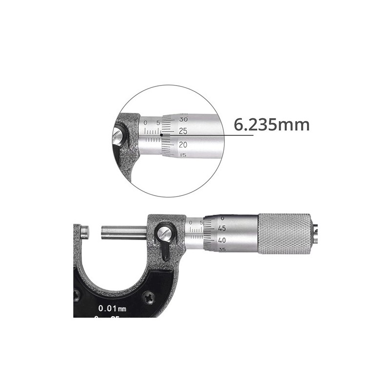 Iron Micrometro Meccanico 0-25mm Calibro Esterno Metrico Graduazion...