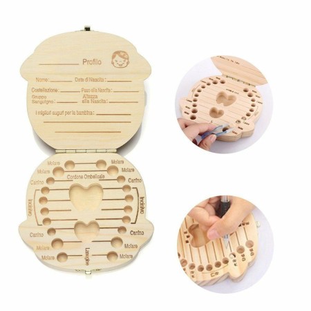 Box in legno porta dentini da latte per maschietto e femminuccia denti bambini bambino bambina cofanetto