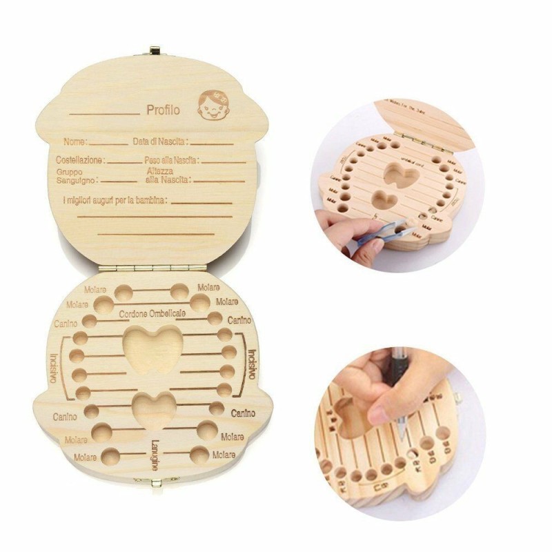 DOBO Box in legno porta dentini da latte per maschietto e femminucc  Versione Bimbo