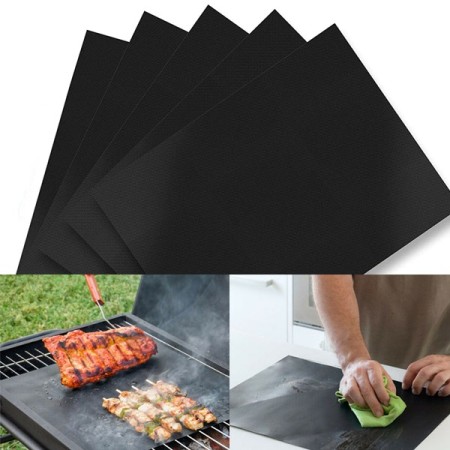 5 x tappetino barbecue BBQ forno antiaderente riutilizzabile lavabile tappeto grill