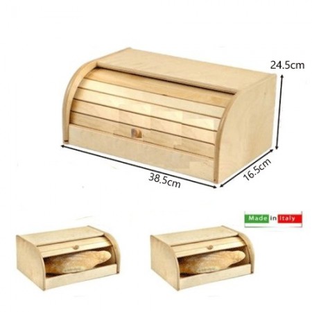Portapane in Legno Con Serrandina Colore Chiaro 16.5x38.5x24.5h Cm Cucina Casa