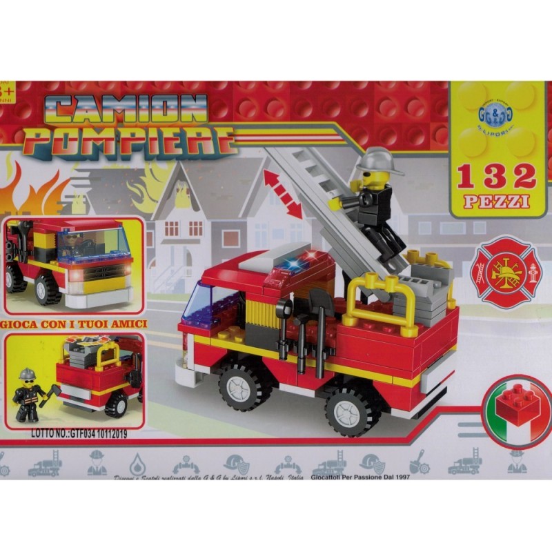 Costruzioni giocattolo per bambini camion dei pompieri con personaggio 132 PZ 3+