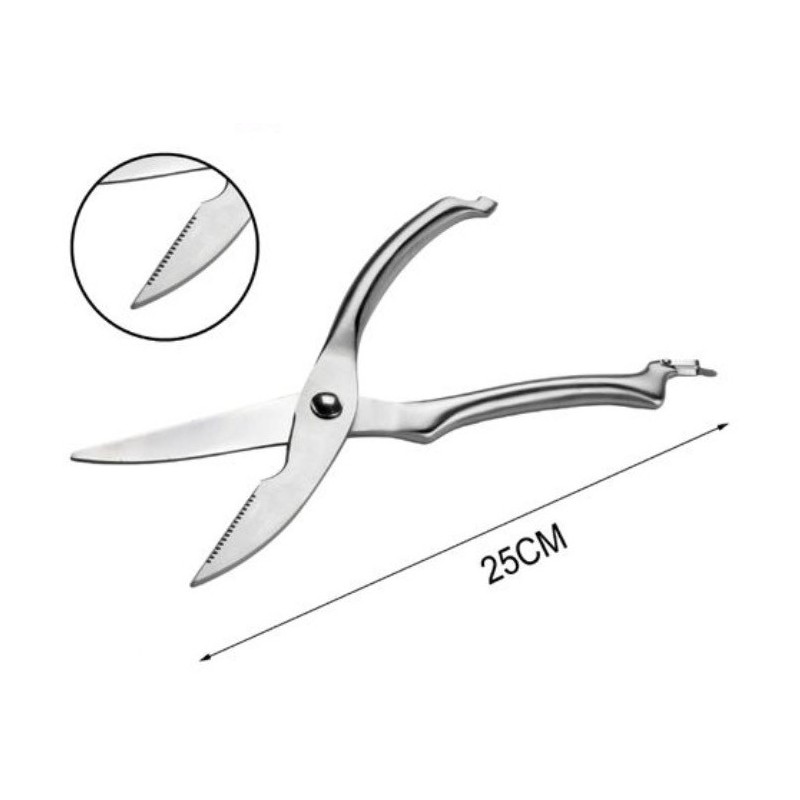 Forbice trinciapollo taglia pollo lama a seghetto acciao cromato 25 cm
