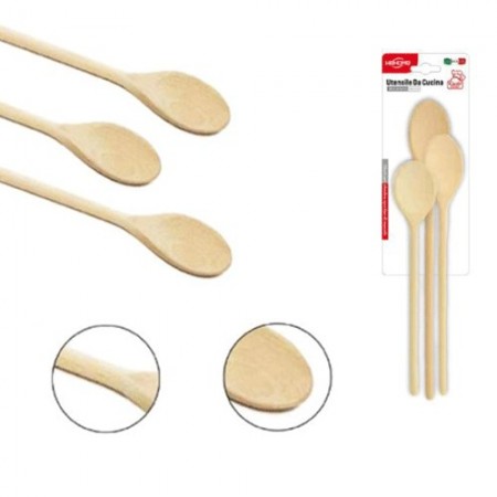 Set kit 3 pz cucchiai da cucina legno duro 25-29.6-35.5cm utensili made in Italy