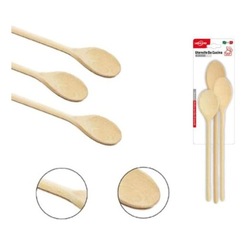 WeHome Set kit 3 pz cucchiai da cucina legno duro 25-29.6-35.5cm ut...