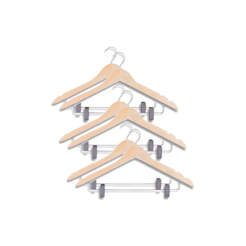 6 Grucce appendini stampelle appendiabiti in legno resistente con mollette in acciaio inox