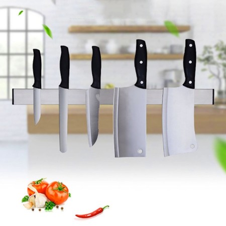 Barra magnetica porta coltelli acciaio satinato 40cm montaggio parete senza fori