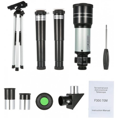 F30070M Set telescopio riflettore astronomico con mirino treppiedi e accessori