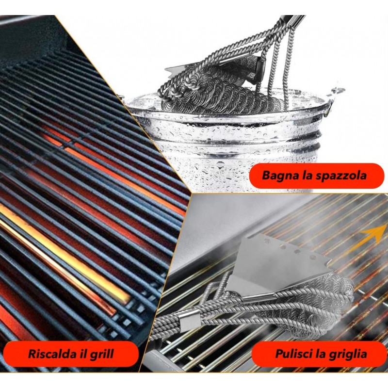 Hongu Spazzola BBQ Barbecue Grill pulizia griglia pulitore in accia...