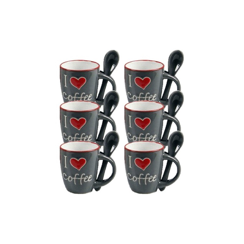 Set 6 tazzine 100 ml caffè con cucchiaino decoro cuore home tazze cucina tazzina