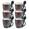 Hongu Set 6 tazzine 100 ml caffè con cucchiaino decoro cuore home t...