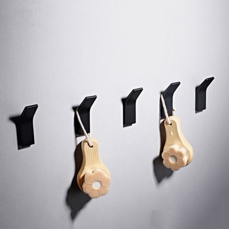 6x Ganci porta abiti oggetti bagno cucina nero fissaggio parete con colla casa