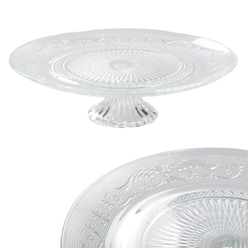 Piatto Phoenix per torte alzata in vetro trasparente 20x12cm decoro geometrico