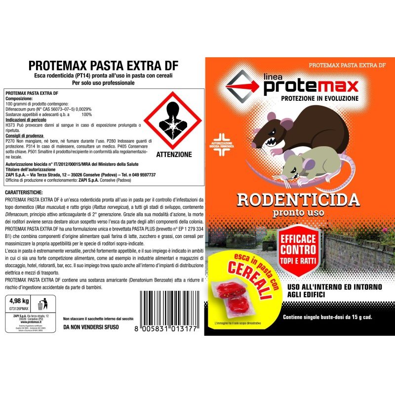 Protemax Esca Rodenticida Pronta Uso Pasta Topicida Cereali Topi fo...