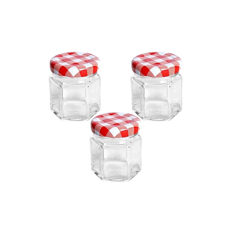 Vaso barattolo boccaccio base esagonale vetro 45 ml con tappi x alimenti conserve