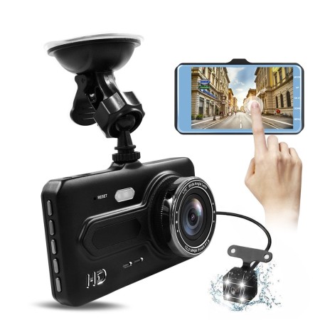 Dash cam auto T686 schermo 4,0'' hd g sensor usb FOV 170 doppia telecamera
