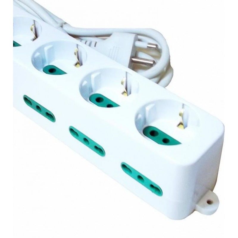 Multipresa ciabatta elettrica 12 posti 4 schuko+8 bipasso prese da 220V con interruttore colore bianco
