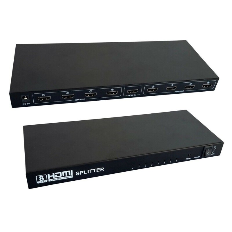 Splitter hub sdoppiatore segnale HDMI FULL HD 1080P 8 uscite amplificate 3D 1x8