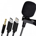 Microfono lavalier lighting aux miscro usb smartphone cellulare registrare interviste voce
