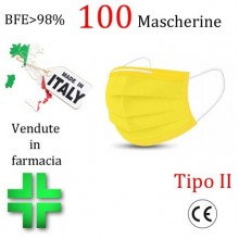 100x MASCHERINE TIPO II CERTIFICATE CE COLORE GIALLO monouso Naso Bocca viso