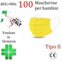100x MASCHERINE TIPO II BAMBINI CERTIFICATE CE GIALLO monouso Naso Bocca viso