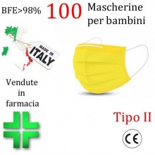 100x MASCHERINE TIPO II BAMBINI CERTIFICATE CE GIALLO monouso Naso Bocca viso