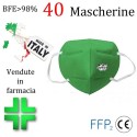 40x Mascherine FFP2 Italia certificate CE colore Verde monouso Naso Bocca viso