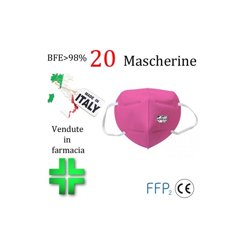 20x MASCHERINE FFP2 ITALIANE CERTIFICATE CE COLORE ROSA PORTA MASCHERINA OMAGGIO