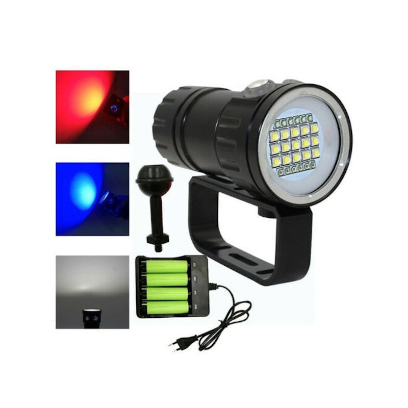Torcia sub subacquea 20000 lumen manico caricatore immersioni scuba escursioni