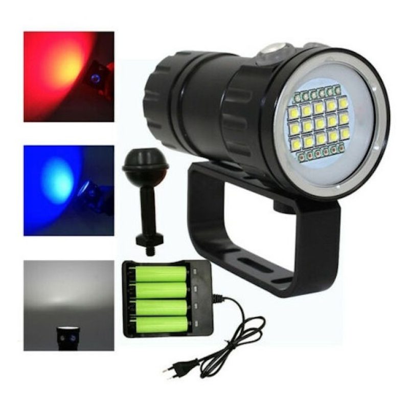 Torcia sub subacquea 20000 lumen manico caricatore immersioni scuba...
