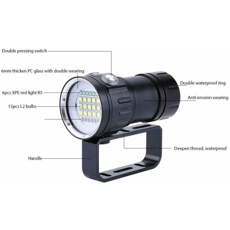 Torcia sub subacquea 20000 lumen manico caricatore immersioni scuba...