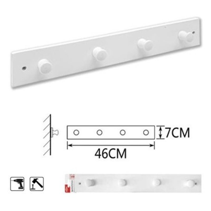 Hongu Appendiabiti attaccapanni bianco parete legno 4 posti ganci g...
