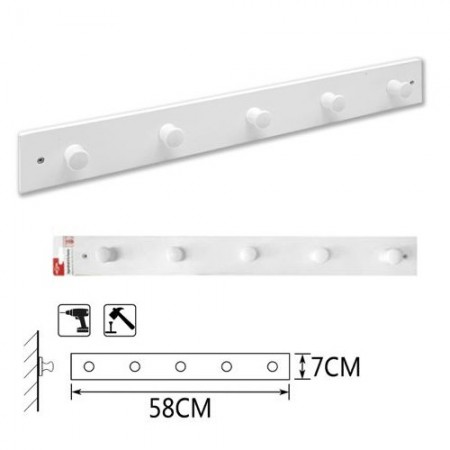 Appendiabiti attaccapanni bianco parete legno 5 posti ganci giacche vestiti muro