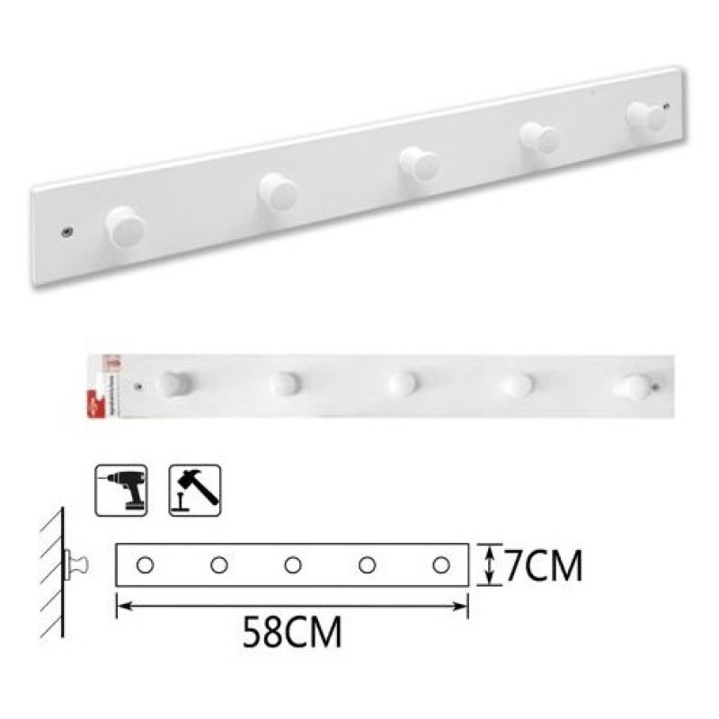 Hongu Appendiabiti attaccapanni bianco parete legno 5 posti ganci g...