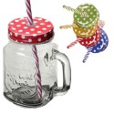 Bicchieri bicchiere vetro brocca con manico multicolore set 2 pz con cannuccia