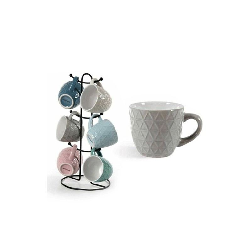 Set 6 tazze caffè 100 ml ceramica con stand colori assortiti tazzine cucina