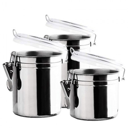 Barattolo acciaio tappo ermetico contenitore caffe zucchero sale 10x7.4/11/16 cm