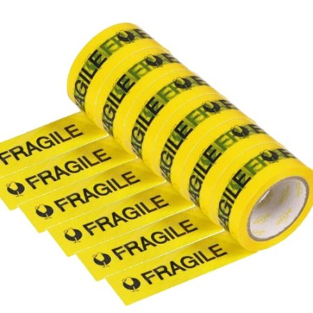 6 rotoli nastro adesivo giallo scritta fragile 70m x 48mm silenzioso imballaggio