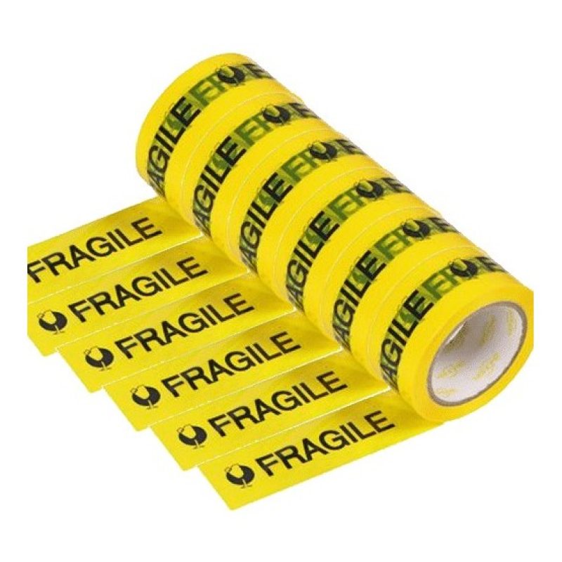 Hongu 6 rotoli nastro adesivo giallo scritta fragile 70m x 48mm sil...