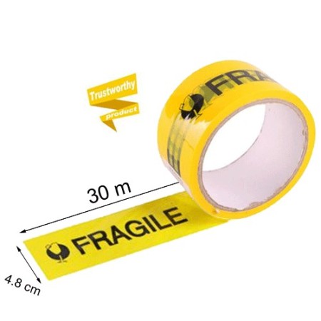 6 rotoli nastro adesivo giallo scritta fragile 30m x 48mm silenzioso imballaggio