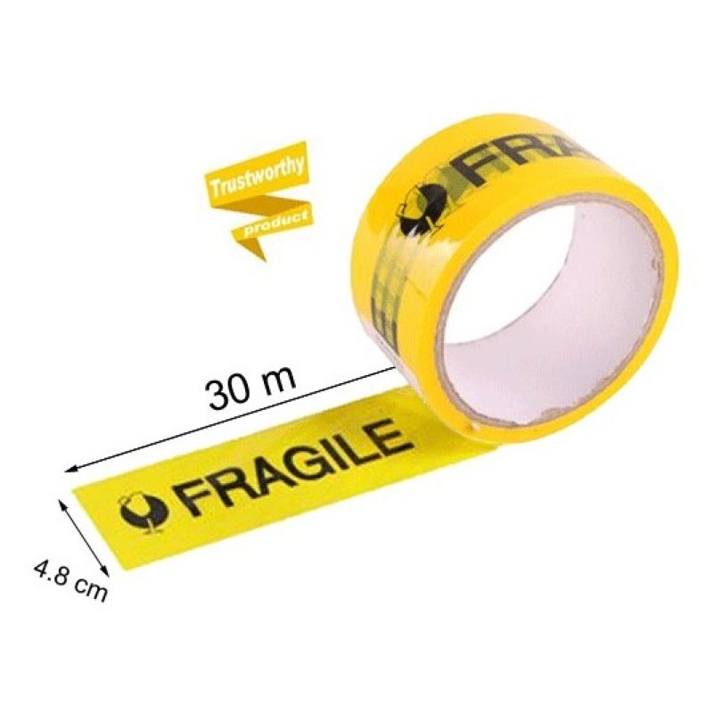 Hongu 6 rotoli nastro adesivo giallo scritta fragile 30m x 48mm sil...