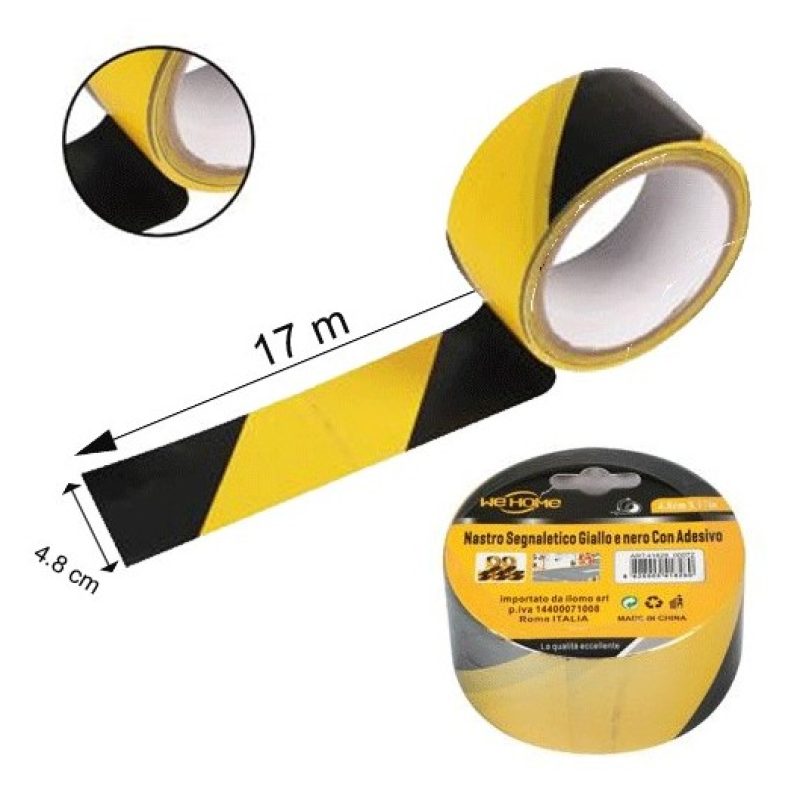Hongu 6 rotoli nastro adesivo segnaletico nero giallo 70m x 48mm si...